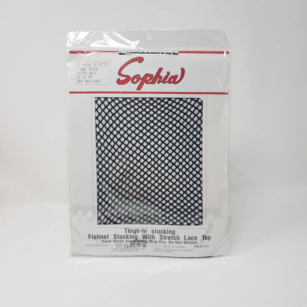 Sophia Black Fishnet Thigh-Hi Stockings One Size NEW